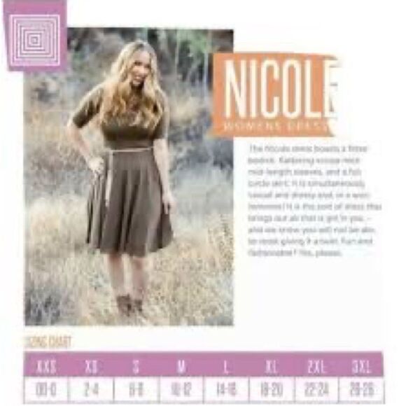 ✨LuLaRoe Blue & Taupe Patterned Nicole Dress - Picture 8 of 8